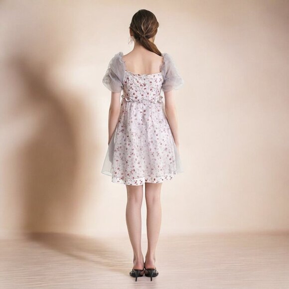 NWT J.ING Floral Print Bubble Sleeve Mini Dress - Picture 4 of 6